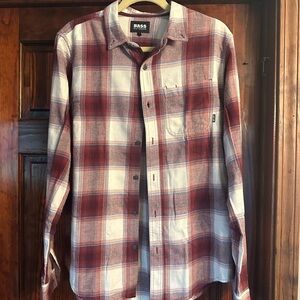 Bass Men's Red and White Plaid Button-Down Shirt